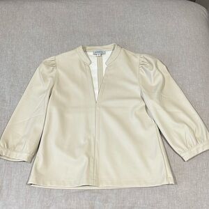 Evereve Ryann Cream Faux Leather 3/4 Sleeve Top